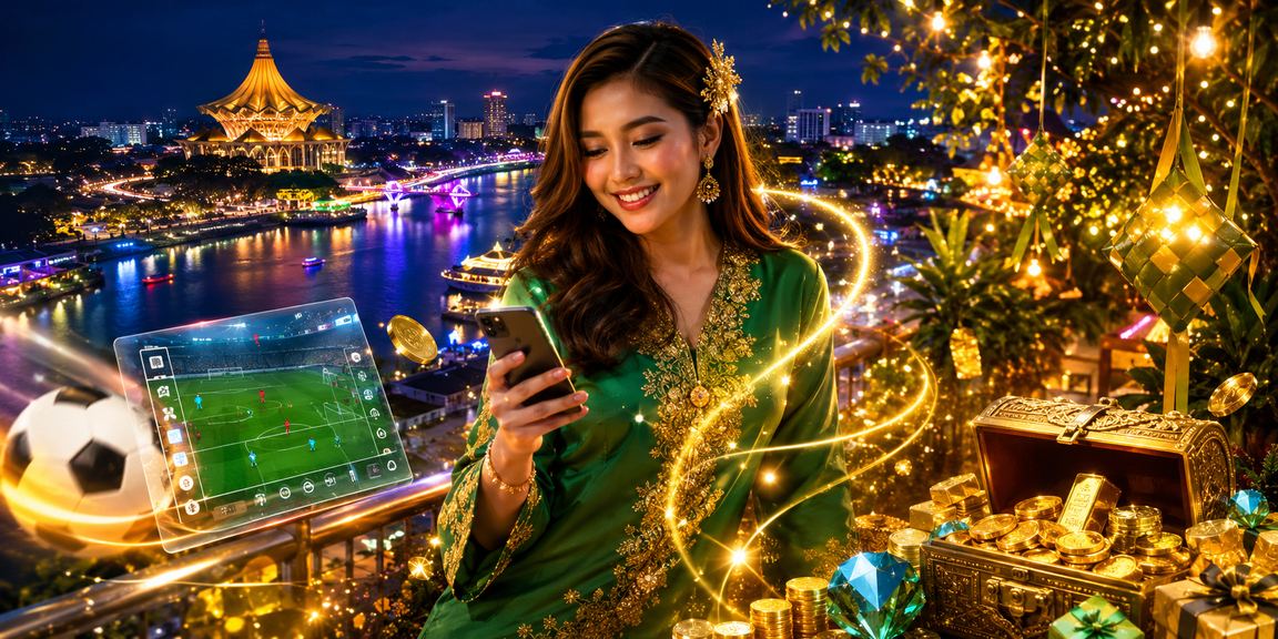 Pengguna menggunakan telefon untuk tuntut promosi 4500 sempena Hari Raya di Kuching